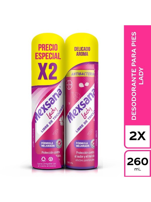 2 TALCO MEXSANA LADY SPRAY 260 ML. P.E. TRS