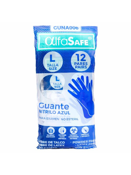 GUANTES NIT.ALFASAFE AZUL TALLA L 12 UDS TRS