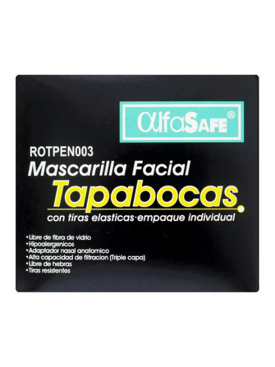 TAPABOCAS ALFA SAFE NEGRO EMP IND 50 UNID TRS