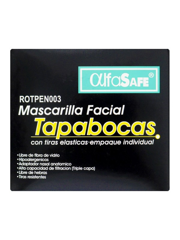 TAPABOCAS ALFA SAFE NEGRO EMP IND 50 UNID TRS